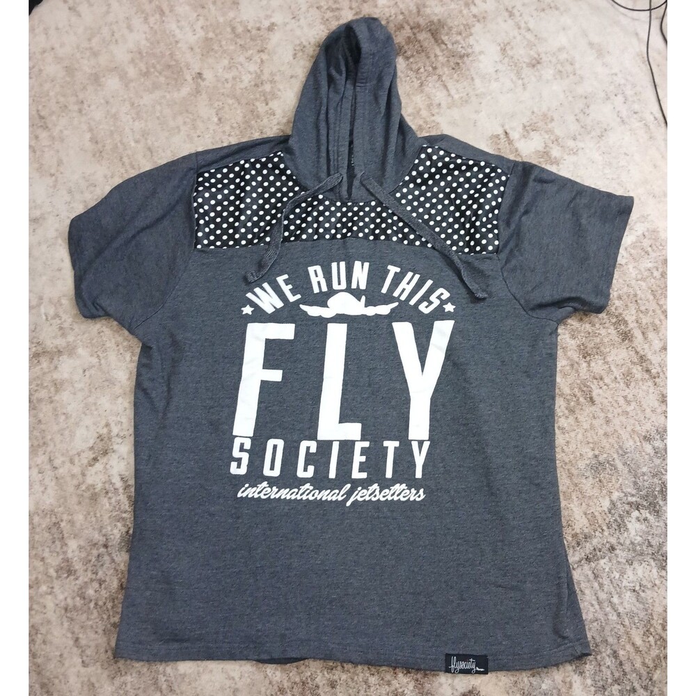 ​Fly Society Hoodie Men's 5XL Short Sleeve Gray Pullover Polka Dot Graphic Tee